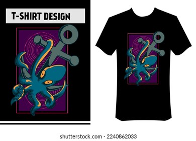 vector illustration of a kraken, a giant octopus with an anchor under the sea. modern design concept. suitable for printing on t-shirts, apparel, merchandise, hoodies, clothes.