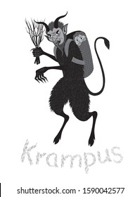 Vector illustration of Krampus in black and white