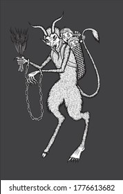 Vector illustration of Krampus carrying naughty children in his basket