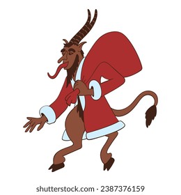 Vector illustration with Krampus character in a costume of Santa Claus.