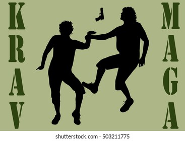 Vector illustration krav maga with silhouettes of people
