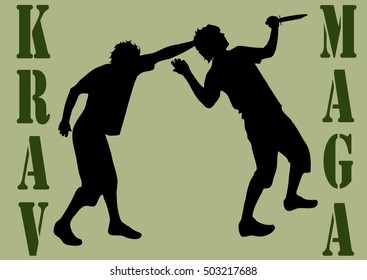 Vector illustration krav maga with silhouettes of people