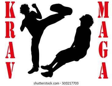 Vector illustration krav maga with silhouettes of people