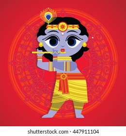 Vector illustration of Krishna. Design for Krishna birthday. Happy Janmashtami holiday.