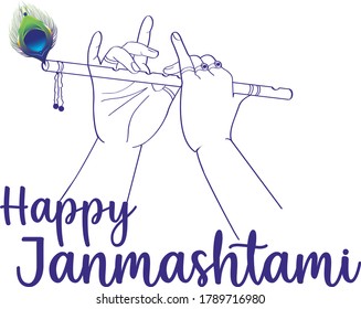 Vector illustration of a Krishna Hand Holding a Flute for Happy Janmashtmi. isolated on white background.