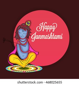 Vector illustration of a Krishna playing a Flute for Happy Krishna Janmashtami.