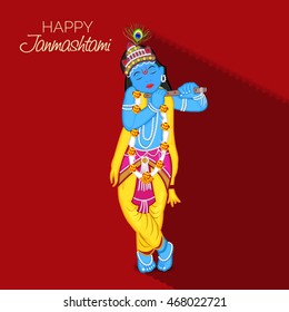 Vector illustration of a Krishna with red background for Happy Krishna Janmashtami.