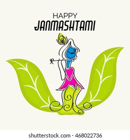 Vector illustration of a Krishna standing on a Leaf for Happy Krishna Janmashtami.