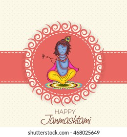Vector illustration of a Krishna with stylish text for Happy Krishna Janmashtami.