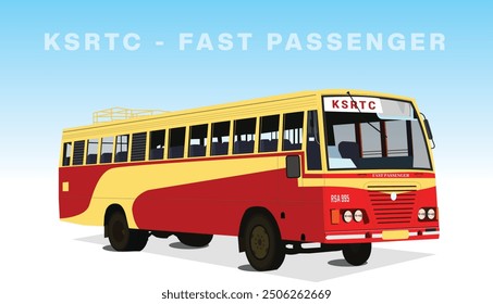 Vector illustration of KSRTC Fast passenger bus, Kerala State Road Transport Corporation Fast passenger bus vector drawing, Public transportation in Kerala, Local Town buses of India,Kerala State RTC