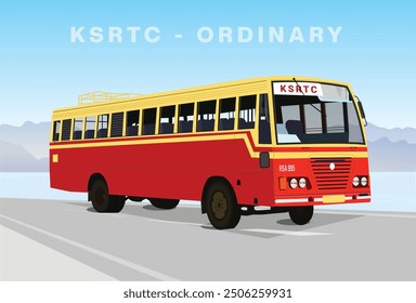 Vector illustration of KSRTC Ordinary bus, Kerala State Road Transport Corporation Ordinary town bus vector drawing, Public transportation in Kerala, Local Town buses of Kerala, Passenger town bus