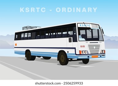 Vector illustration of KSRTC Ordinary bus, Kerala State Road Transport Corporation Ordinary town bus vector drawing, Public transportation in Kerala, Local Town buses of Kerala, Passenger town bus