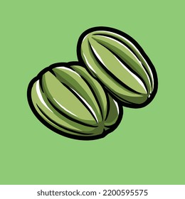 vector illustration. Kuih Cara Manis is traditional Malay kuih at Malaysia with creamy and sweet taste. The ingredients is pandan leaves, coconut milk, flour, egg, sugar, pinch of salt and some water.