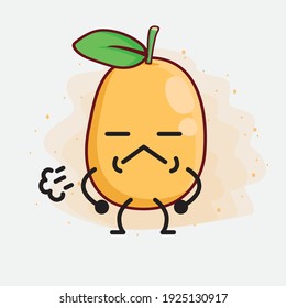 Vector Illustration of Kumquat Fruit Character with cute face, simple hands and leg line art on Isolated Background. Flat cartoon doodle style.
