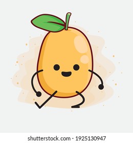 Vector Illustration of Kumquat Fruit Character with cute face, simple hands and leg line art on Isolated Background. Flat cartoon doodle style.