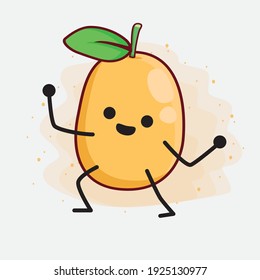 Vector Illustration of Kumquat Fruit Character with cute face, simple hands and leg line art on Isolated Background. Flat cartoon doodle style.