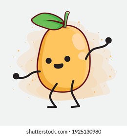 Vector Illustration of Kumquat Fruit Character with cute face, simple hands and leg line art on Isolated Background. Flat cartoon doodle style.