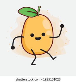 Vector Illustration of Kumquat Fruit Character with cute face, simple hands and leg line art on Isolated Background. Flat cartoon doodle style.