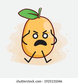Vector Illustration of Kumquat Fruit Character with cute face, simple hands and leg line art on Isolated Background. Flat cartoon doodle style.