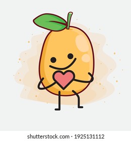 Vector Illustration of Kumquat Fruit Character with cute face, simple hands and leg line art on Isolated Background. Flat cartoon doodle style.