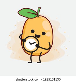 Vector Illustration of Kumquat Fruit Character with cute face, simple hands and leg line art on Isolated Background. Flat cartoon doodle style.