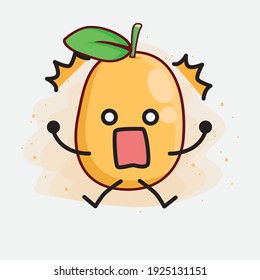 Vector Illustration of Kumquat Fruit Character with cute face, simple hands and leg line art on Isolated Background. Flat cartoon doodle style.