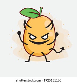 Vector Illustration of Kumquat Fruit Character with cute face, simple hands and leg line art on Isolated Background. Flat cartoon doodle style.