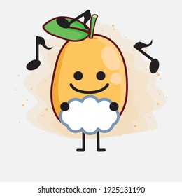 Vector Illustration of Kumquat Fruit Character with cute face, simple hands and leg line art on Isolated Background. Flat cartoon doodle style.