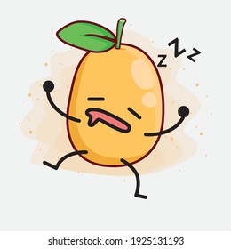 Vector Illustration of Kumquat Fruit Character with cute face, simple hands and leg line art on Isolated Background. Flat cartoon doodle style.