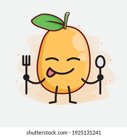 Vector Illustration of Kumquat Fruit Character with cute face, simple hands and leg line art on Isolated Background. Flat cartoon doodle style.