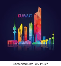 ilustración vectorial kuwait ciudad panorámica con colores geométricos