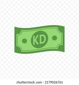 Vector illustration of kuwait dinar banknote in green color on transparent background (PNG).