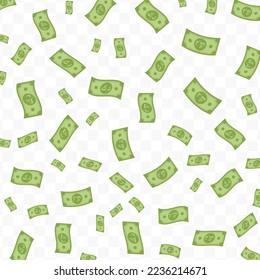 Ilustración vectorial de la moneda dinar kuwait. Billetes verdes voladores en un fondo transparente (PNG).