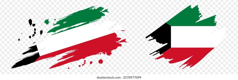 Vector illustration of Kuwait flag in brush stroke effect on transparent background