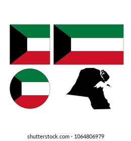vector illustration of Kuwait map and flags