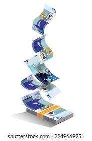 Vector illustration of Kuwaiti dinar notes flying. scalable and editable eps