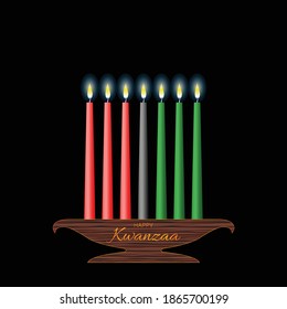 Vector Illustration of Kwanzaa. Template with seven realistic candles. Traditional african american ethnic holiday design concept