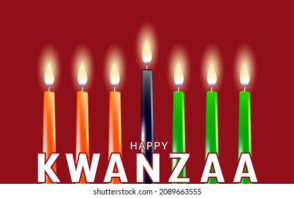 Vector Illustration for Kwanzaa. Template with seven realistic candles. Traditional african american ethnic holiday design concept