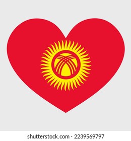 Vector illustration of the Kyrgyzstan flag with a heart shaped isolated on plain background. I love Kyrgyzstan. Happy Independence Day