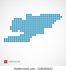 Vector illustration of Kyrgyzstan map dotted basic shape icons and flag