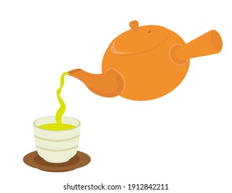 Vector illustration of Kyusu and 
teacup. Teapot icon.