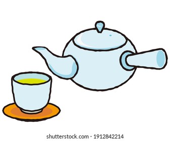 Vector illustration of Kyusu and 
teacup. Teapot icon.