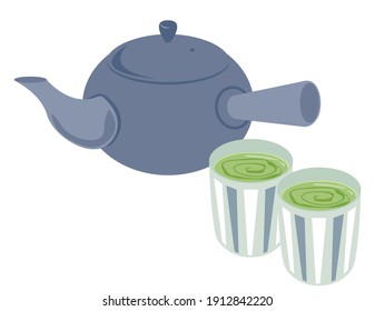 Vector illustration of Kyusu and 
teacup. Teapot icon.