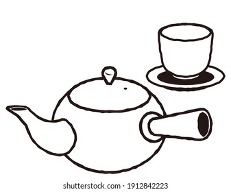 Vector illustration of Kyusu and 
teacup. Teapot icon.