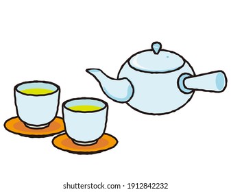 Vector illustration of Kyusu and 
teacup. Teapot icon.