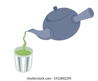 Vector illustration of Kyusu and 
teacup. Teapot icon.