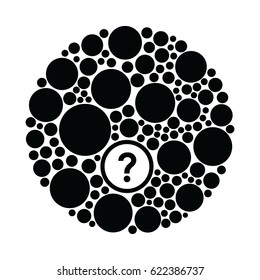 vector illustration of l circles in round shape with one question mark element for secret knowledge or puzzle concepts