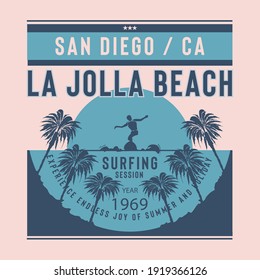 vector illustration of la jolla beach and summer theme . tee shirt graphics. Typography
