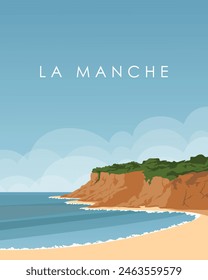 Ilustración vectorial. La Mancha. Diseño para póster, Anuncio, postal, portada. Diseño moderno. Estilo de dibujos animados. Turismo.