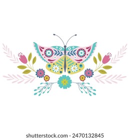 Vector Illustration of Label with Butterfly.